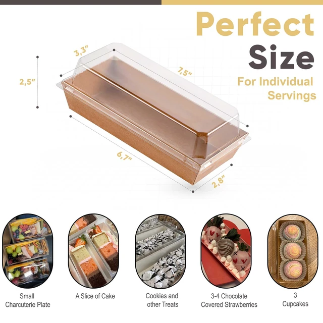 Alt view image 2 of 7 - 50 Pack 7.5x3.3in Small Charcuterie Boxes with Clear Lids, Mini Treat Box Disposable Grease-Proof Paper Containers, Dessert Packaging For Cookies, Cake Slice, Chocolate Strawberry, Donut, Pastry
