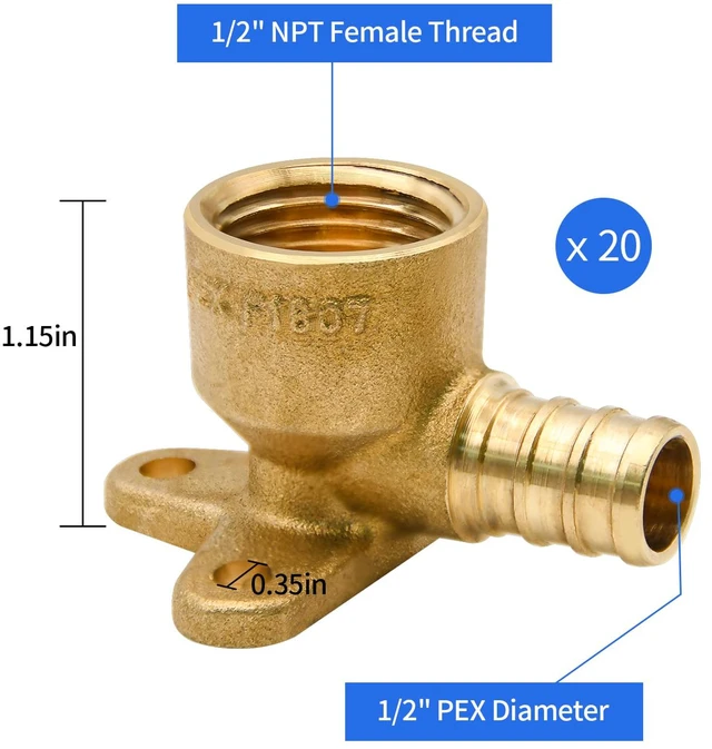 Alt view image 2 of 7 - 20pcs Drop Ear Elbow Fittings, PEX 1/2" x 1/2" NPT Female Threaded Fitting for PEX pipes in plumbing jobs