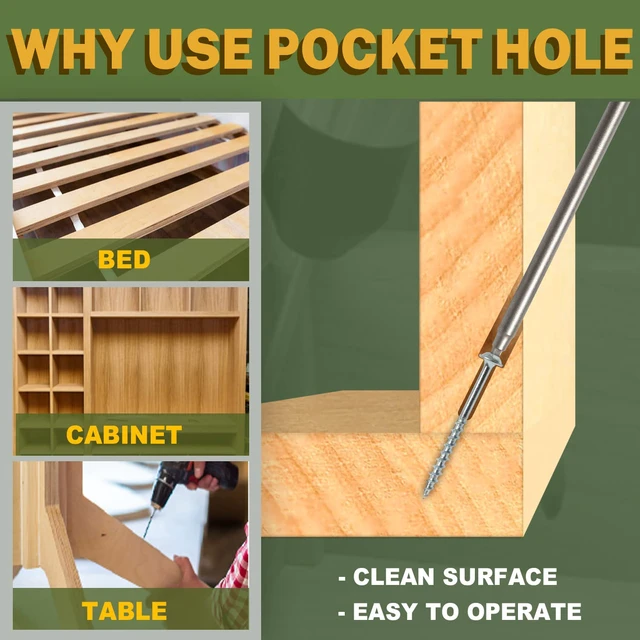 Alt view image 2 of 7 - Pocket Hole Screws 1-1/4 Inch, 1000 PCS, Interior #8 Pocket Screws Galvanized, Rust Resistant, Coarse Thread, Square Drive, Washer Head, Zinc Plated, Self Tapping, 150MM Drive Bit Included