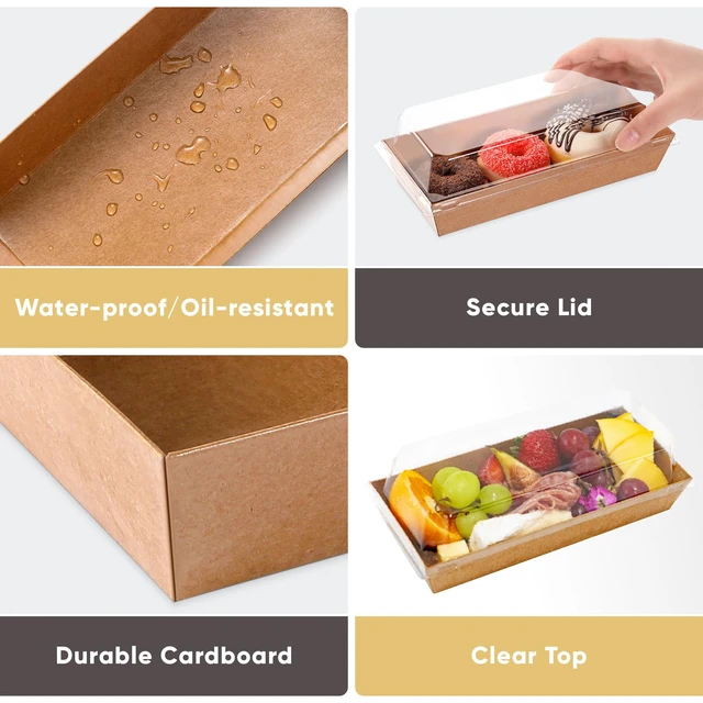 Alt view image 4 of 7 - 50 Pack 7.5x3.3in Small Charcuterie Boxes with Clear Lids, Mini Treat Box Disposable Grease-Proof Paper Containers, Dessert Packaging For Cookies, Cake Slice, Chocolate Strawberry, Donut, Pastry