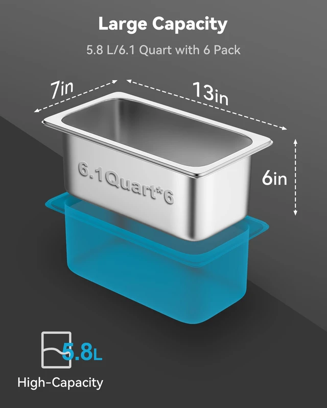 Alt view image 3 of 7 - 6 Pack Hotel Pans 1/3 Size 6" Deep Stainless Steel Steam Table Pan 22 Gauge Anti Jam Commercial Food Pans for Hotel, Party, Buffet, Catering Supplies