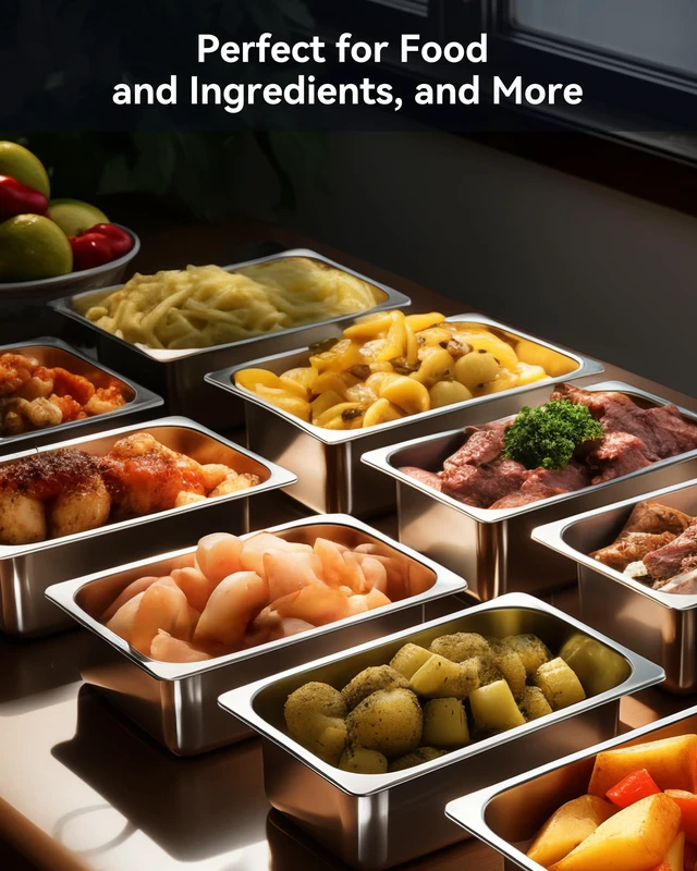Alt view image 7 of 7 - 6 Pack Hotel Pans 1/3 Size 6" Deep Stainless Steel Steam Table Pan 22 Gauge Anti Jam Commercial Food Pans for Hotel, Party, Buffet, Catering Supplies