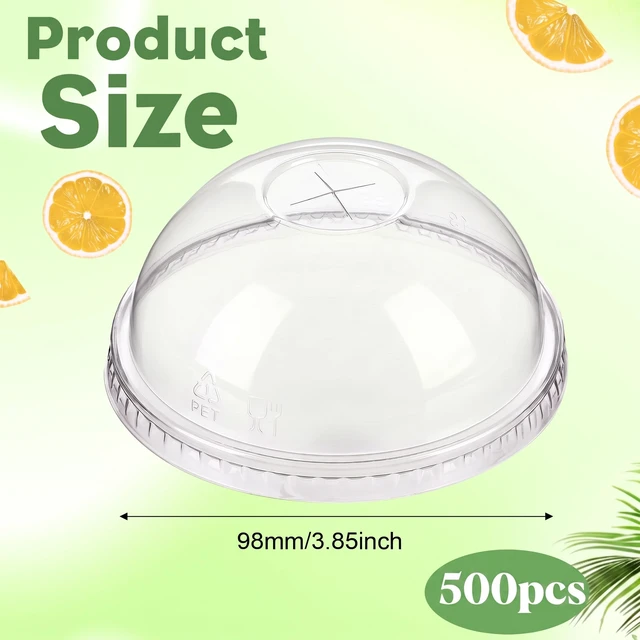 Alt view image 2 of 7 - 500 Pcs Clear Plastic Cup Dome Lids, Classic, 98 mm Clear Disposable Dome Design, Fits 16oz-20oz Plastic Cups, Leak-resistant for Hot Cold Beverages, Coffee Juice Party Cafe