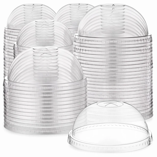 Main image of 500 Pcs Clear Plastic Cup Dome Lids, Classic, 98 mm Clear Disposable Dome Design, Fits 16oz-20oz Plastic Cups, Leak-resistant for Hot Cold Beverages, Coffee Juice Party Cafe