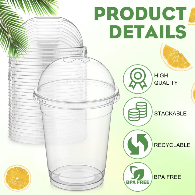 Alt view image 3 of 7 - 500 Pcs Clear Plastic Cup Dome Lids, Classic, 98 mm Clear Disposable Dome Design, Fits 16oz-20oz Plastic Cups, Leak-resistant for Hot Cold Beverages, Coffee Juice Party Cafe