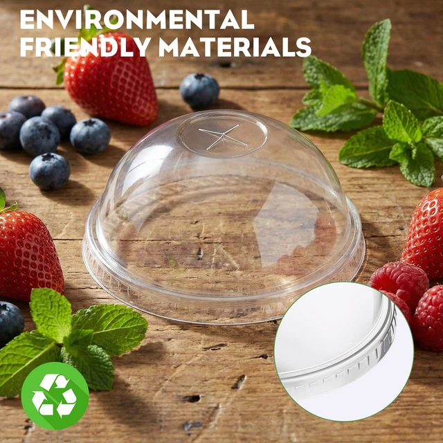 Alt view image 5 of 7 - 500 Pcs Clear Plastic Cup Dome Lids, Classic, 98 mm Clear Disposable Dome Design, Fits 16oz-20oz Plastic Cups, Leak-resistant for Hot Cold Beverages, Coffee Juice Party Cafe
