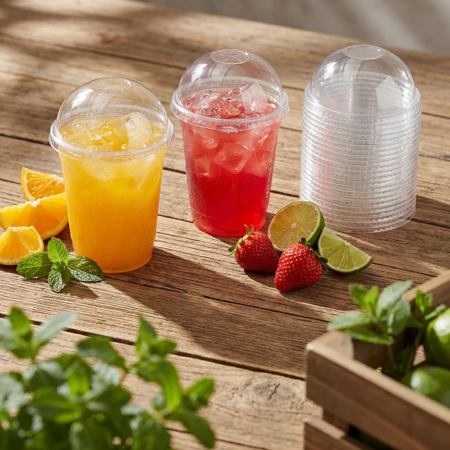 Alt view image 6 of 7 - 500 Pcs Clear Plastic Cup Dome Lids, Classic, 98 mm Clear Disposable Dome Design, Fits 16oz-20oz Plastic Cups, Leak-resistant for Hot Cold Beverages, Coffee Juice Party Cafe