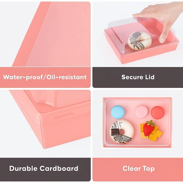 Alt view image 4 of 7 - 50 Pack 7x5in Charcuterie Board Boxes with Clear Lids, Paper Containers Disposable Grease-Proof Dessert Packaging, Food Containers For Charcuterie, Bakery, Cookies, Pastry, Cake Slice, Strawberries