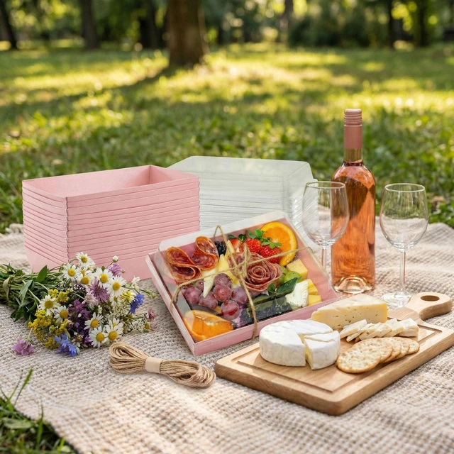 Alt view image 5 of 7 - 50 Pack 7x5in Charcuterie Board Boxes with Clear Lids, Paper Containers Disposable Grease-Proof Dessert Packaging, Food Containers For Charcuterie, Bakery, Cookies, Pastry, Cake Slice, Strawberries