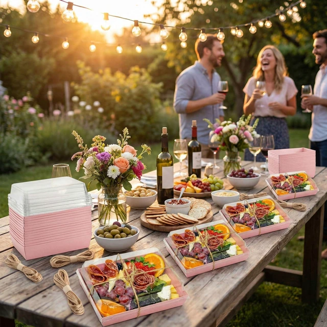 Alt view image 6 of 7 - 50 Pack 7x5in Charcuterie Board Boxes with Clear Lids, Paper Containers Disposable Grease-Proof Dessert Packaging, Food Containers For Charcuterie, Bakery, Cookies, Pastry, Cake Slice, Strawberries