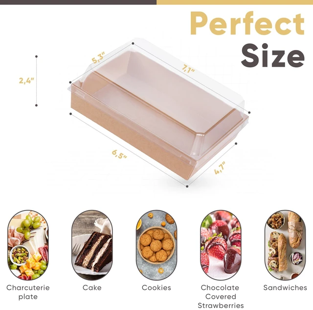Alt view image 2 of 7 - 50 Pack 7x5in Charcuterie Board Boxes with Clear Lids, Paper Containers Disposable Grease-Proof Dessert Packaging, Food Containers For Charcuterie, Bakery, Cookies, Pastry, Cake Slice, Strawberries