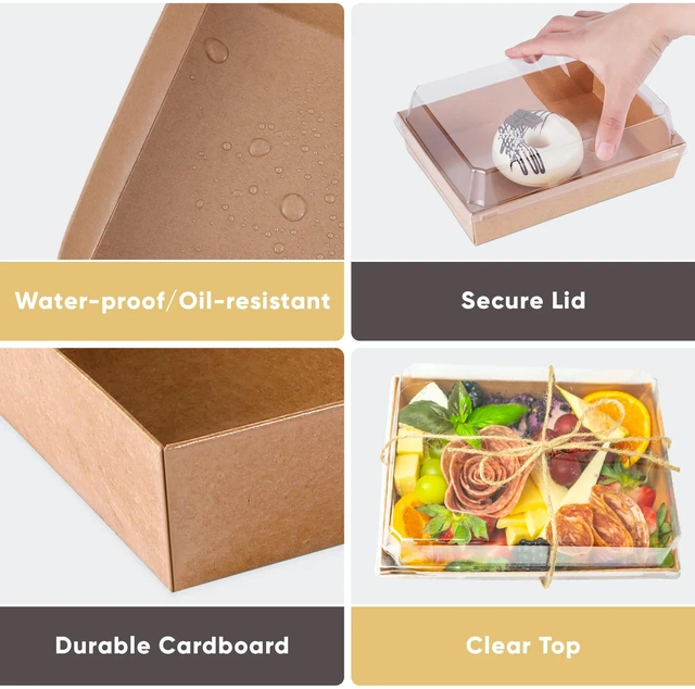 Alt view image 4 of 7 - 50 Pack 7x5in Charcuterie Board Boxes with Clear Lids, Paper Containers Disposable Grease-Proof Dessert Packaging, Food Containers For Charcuterie, Bakery, Cookies, Pastry, Cake Slice, Strawberries