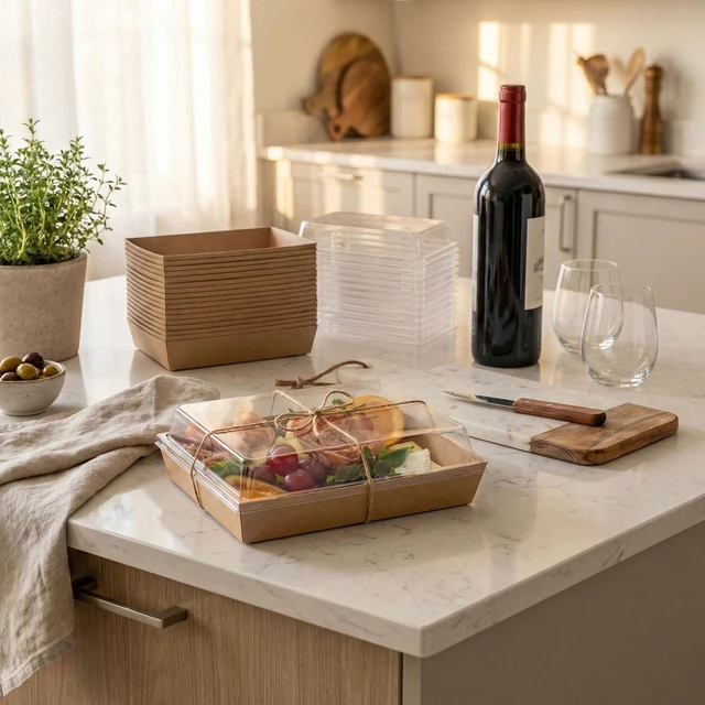 Alt view image 5 of 7 - 50 Pack 7x5in Charcuterie Board Boxes with Clear Lids, Paper Containers Disposable Grease-Proof Dessert Packaging, Food Containers For Charcuterie, Bakery, Cookies, Pastry, Cake Slice, Strawberries