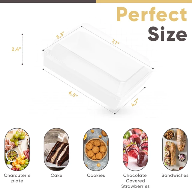 Alt view image 2 of 7 - 50 Pack 7x5in Charcuterie Board Boxes with Clear Lids, Paper Containers Disposable Grease-Proof Dessert Packaging, Food Containers For Charcuterie, Bakery, Cookies, Pastry, Cake Slice, Strawberries