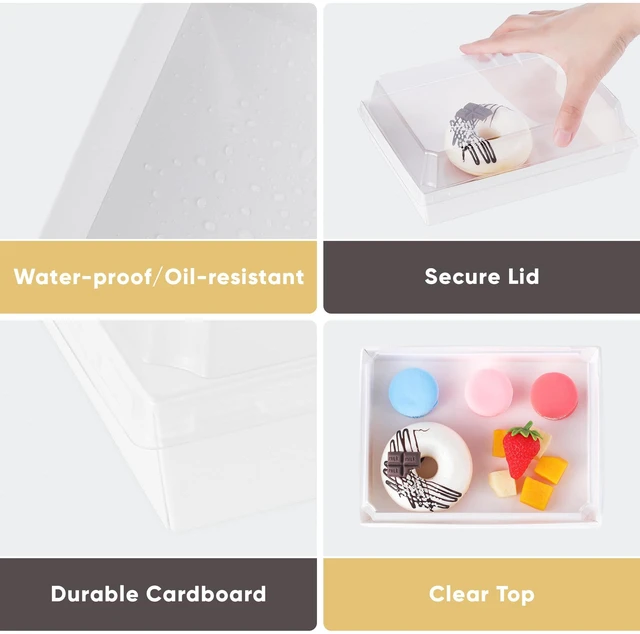 Alt view image 4 of 7 - 50 Pack 7x5in Charcuterie Board Boxes with Clear Lids, Paper Containers Disposable Grease-Proof Dessert Packaging, Food Containers For Charcuterie, Bakery, Cookies, Pastry, Cake Slice, Strawberries