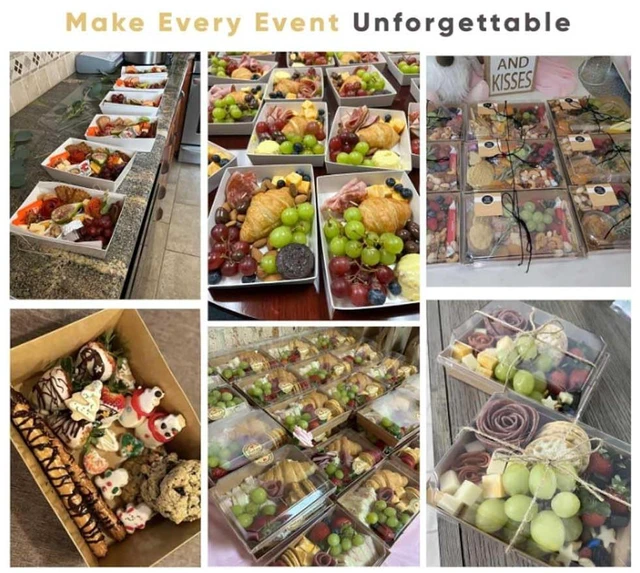 Alt view image 7 of 7 - 50 Pack 7x5in Charcuterie Board Boxes with Clear Lids, Paper Containers Disposable Grease-Proof Dessert Packaging, Food Containers For Charcuterie, Bakery, Cookies, Pastry, Cake Slice, Strawberries