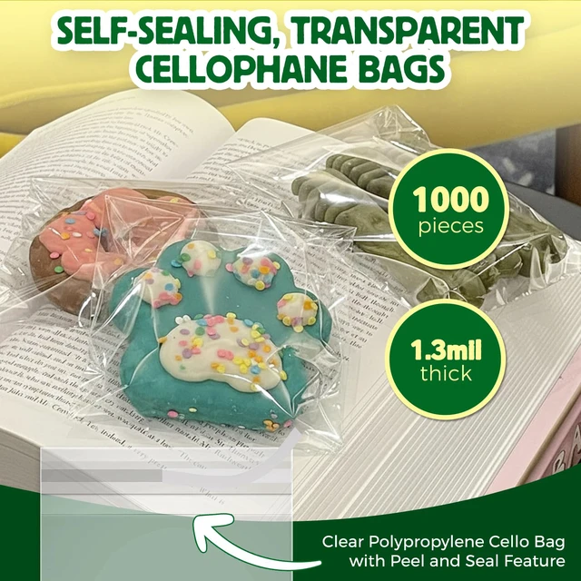 Alt view image 2 of 6 - Self Sealing Cellophane Bags - 5" x 5" (1000 Count) - Clear Plastic Resealable Cello Bag - Cellophane Treat Bags, Cookie Bags for Packaging, Candy bags, Cello Bags, Pastry Bags