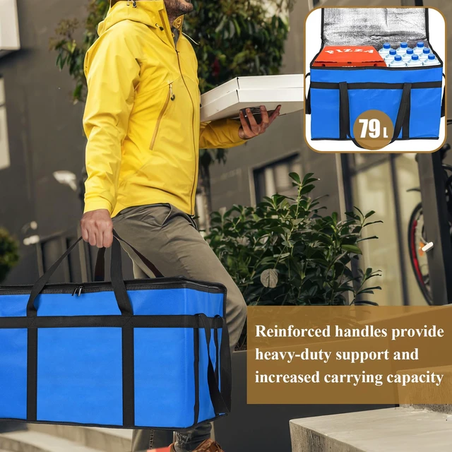 Alt view image 3 of 7 - Insulated Food Delivery Bag, XXXL Catering Bag for Keep Food Warming Large Capacity & Collapsible, Blue Pizza Cooler Bags for Grocery Shopping, Picnics, Takeout, Camping