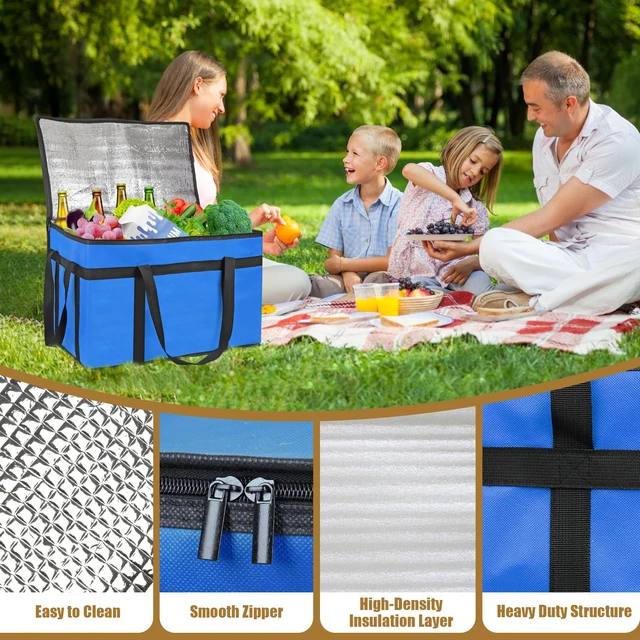 Alt view image 5 of 7 - Insulated Food Delivery Bag, XXXL Catering Bag for Keep Food Warming Large Capacity & Collapsible, Blue Pizza Cooler Bags for Grocery Shopping, Picnics, Takeout, Camping