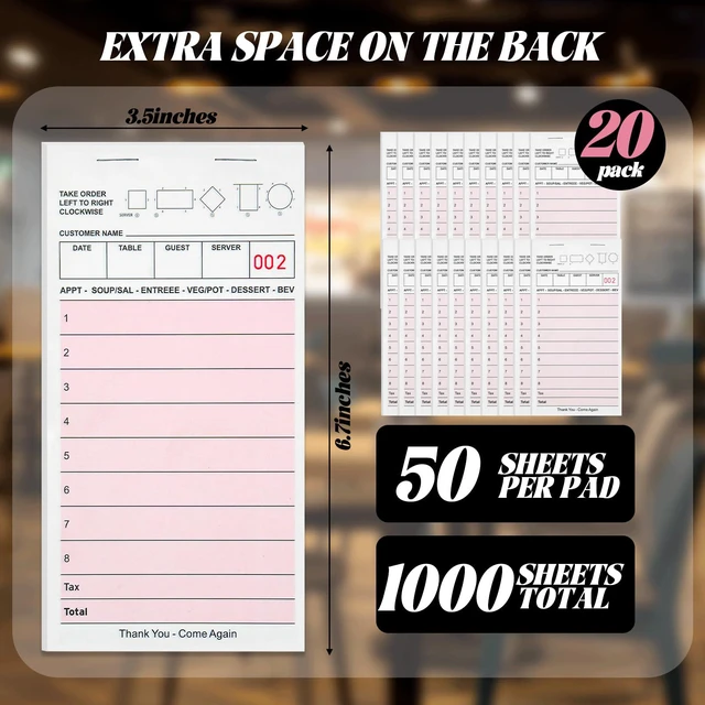 Alt view image 2 of 5 - Server Note Pads, Pink Guest Checks Books for Servers, 20 Pack