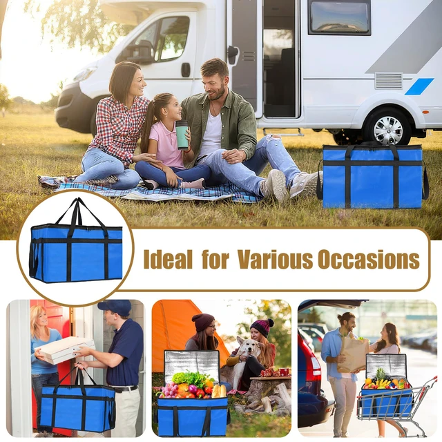 Alt view image 7 of 7 - Insulated Food Delivery Bag, XXXL Catering Bag for Keep Food Warming Large Capacity & Collapsible, Blue Pizza Cooler Bags for Grocery Shopping, Picnics, Takeout, Camping