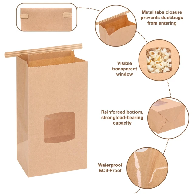 Alt view image 3 of 7 - 100pcs Small Bakery Cookie Bags with Seal,3.5x2.2x6.7In Treat Bags Brown Kraft Paper Treat Bag with Window Seal by Tin Tie Tab for Homemade Bread Cookie Pastry Treat Bakery Gift Giving Packing