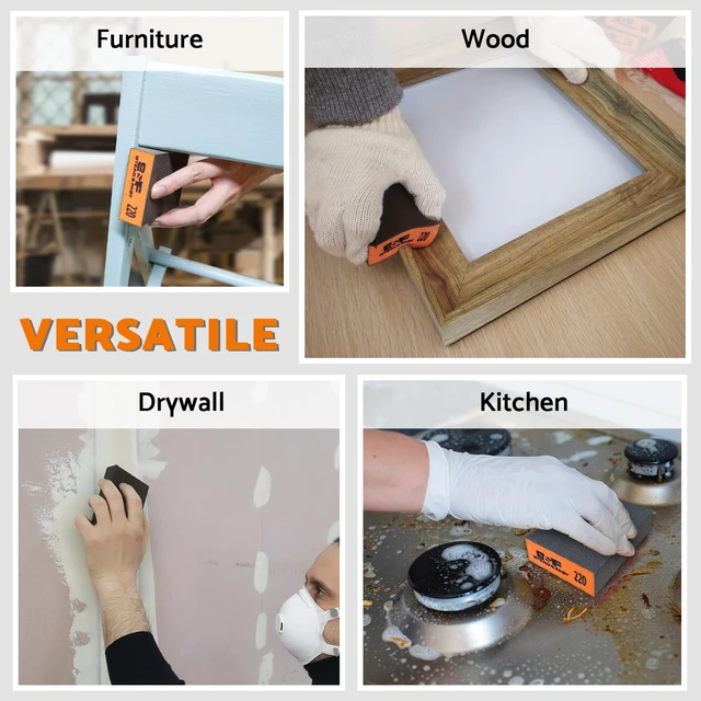 Alt view image 7 of 7 - Sanding Sponge 60 80 120 180 220 320 Grit 10 Pcs Superior Elasticity, Exclusive PU Glue, Flexible & Durable, Wet & dry, for Wood, Metal, Drywall, Kitchen, Extra Tack Cloth
