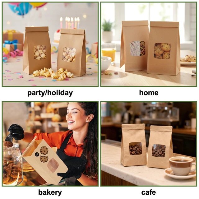 Alt view image 7 of 7 - 100pcs Small Bakery Cookie Bags with Seal,3.5x2.2x6.7In Treat Bags Brown Kraft Paper Treat Bag with Window Seal by Tin Tie Tab for Homemade Bread Cookie Pastry Treat Bakery Gift Giving Packing