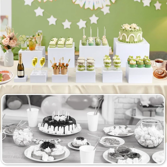 Alt view image 6 of 7 - 10 Pcs Acrylic Buffet Risers, Large Stackable Food Display Stand, Nesting Cube Box with Hollow Bottom, Food Risers for Buffet Table Dessert Jewelry Catering(10'' 9'' 8'' 7'' 6'' 5'' 5'' 4'' 4'' 3'')