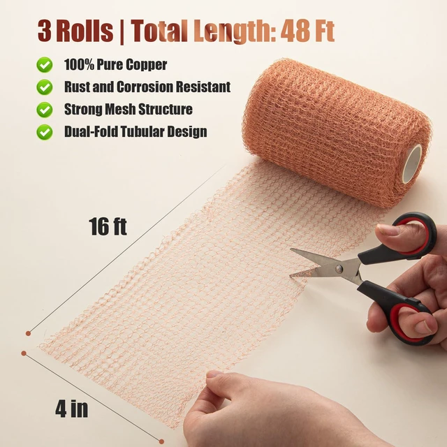 Alt view image 2 of 6 - 3rd Gen Copper Mesh Rodent Control, 100% Pure Copper Wool for Mice & Slugs 3 Rolls Copper Wire Mesh Screen for Pest Control - Slug & Snail Barrier, Rats Deterrent, Copper Steel Wool with Scissors