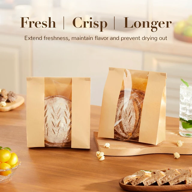 Alt view image 4 of 7 - 200 Pcs Small Paper Bread Bags with Tabs for Homemade Sourdough Bread Resealable Tin Tie Tab Bakery Bags with Window for Half Loaves, Round Sourdough and Dozen Cookies (7x3×11.5 Inches)