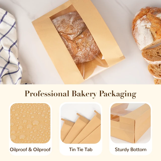 Alt view image 3 of 7 - 200 Pcs Small Paper Bread Bags with Tabs for Homemade Sourdough Bread Resealable Tin Tie Tab Bakery Bags with Window for Half Loaves, Round Sourdough and Dozen Cookies (7x3×11.5 Inches)