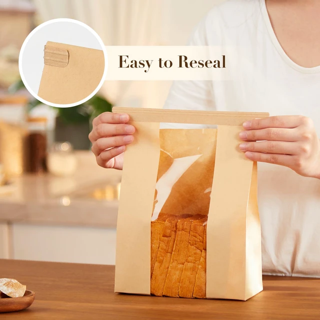 Alt view image 5 of 7 - 200 Pcs Small Paper Bread Bags with Tabs for Homemade Sourdough Bread Resealable Tin Tie Tab Bakery Bags with Window for Half Loaves, Round Sourdough and Dozen Cookies (7x3×11.5 Inches)
