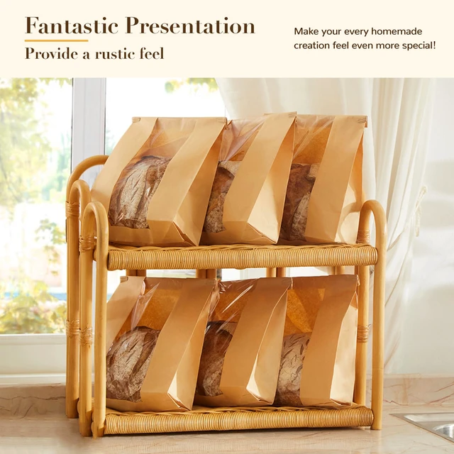 Alt view image 6 of 7 - 200 Pcs Small Paper Bread Bags with Tabs for Homemade Sourdough Bread Resealable Tin Tie Tab Bakery Bags with Window for Half Loaves, Round Sourdough and Dozen Cookies (7x3×11.5 Inches)