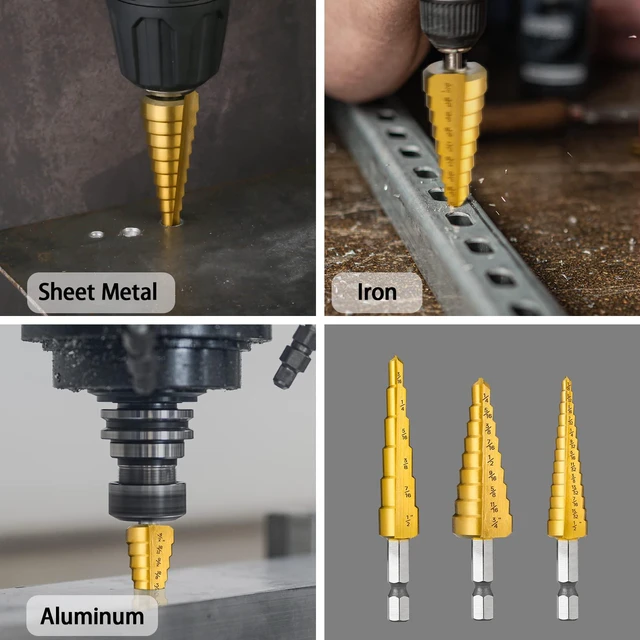 Alt view image 5 of 6 - 3PCS HSS Step Drill Bit Set for Metal Titanium Unibit 28 Sizes Titanium Stepper Up Bits with Portable Bag for Sheet Metal, Aluminum, Iron and Plastic