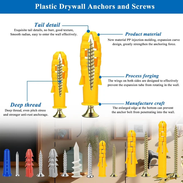 Alt view image 5 of 7 - 501PCS Drywall Anchors and Toggle Bolts with Screws Kit, 250PCS Dry Wall Anchors and 250PCS Expansion Screws (2026 Upgraded),11 Sizes Sheetrock Anchors Screws Kit for Wall Art Decor
