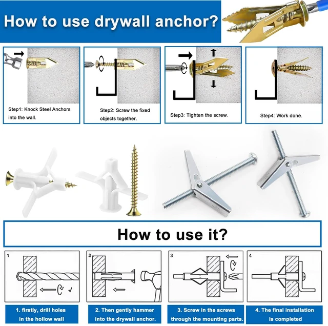 Alt view image 6 of 7 - 501PCS Drywall Anchors and Toggle Bolts with Screws Kit, 250PCS Dry Wall Anchors and 250PCS Expansion Screws (2026 Upgraded),11 Sizes Sheetrock Anchors Screws Kit for Wall Art Decor