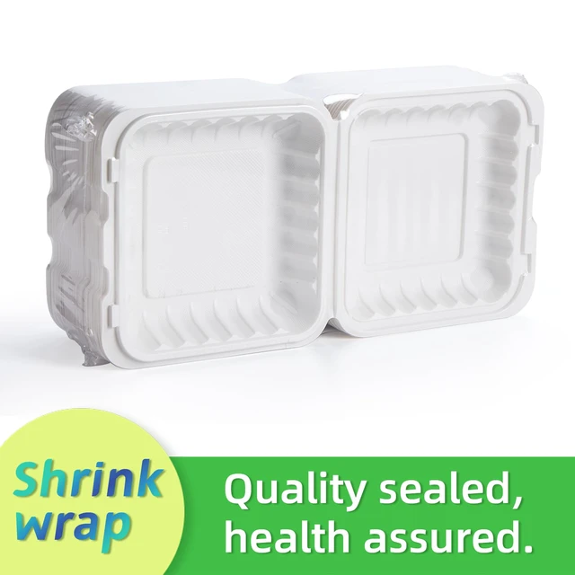 Alt view image 2 of 6 - 8 Inch 34oz 55-Pack White Food Containers - Shrink Wrap No Pre-Wash BPA Free Sturdy Reusable | Microwave, Freezer & Dishwasher Safe for Leftovers, Meal Prep, Takeout & Catering Disposable Box