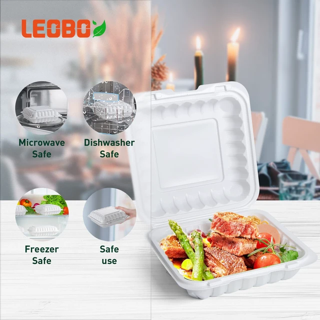 Alt view image 4 of 6 - 8 Inch 34oz 55-Pack White Food Containers - Shrink Wrap No Pre-Wash BPA Free Sturdy Reusable | Microwave, Freezer & Dishwasher Safe for Leftovers, Meal Prep, Takeout & Catering Disposable Box