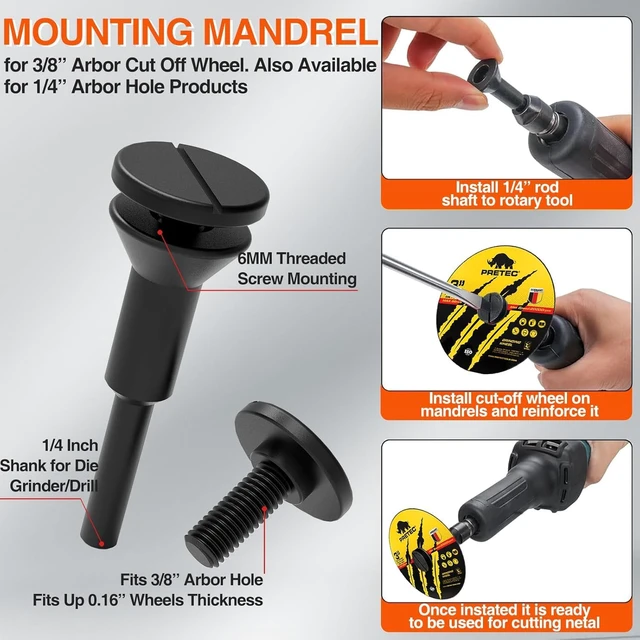 Alt view image 6 of 7 - Cut Off Wheels 3 Inch, 110 Pack with Mandrel Kit for Die Grinder 3"x 3/8" Cutting Disc with 1/4 in Mounting Mandrel Kit, for Metal & Stainless Steel Rotary Tool Drill Attachment