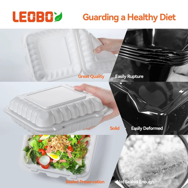 Alt view image 5 of 6 - 8 Inch 34oz 55-Pack White Food Containers - Shrink Wrap No Pre-Wash BPA Free Sturdy Reusable | Microwave, Freezer & Dishwasher Safe for Leftovers, Meal Prep, Takeout & Catering Disposable Box