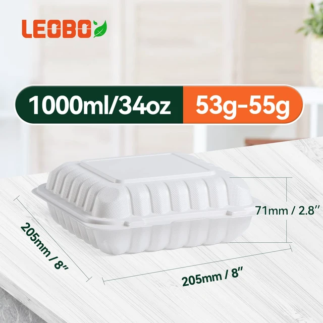 Alt view image 3 of 6 - 8 Inch 34oz 55-Pack White Food Containers - Shrink Wrap No Pre-Wash BPA Free Sturdy Reusable | Microwave, Freezer & Dishwasher Safe for Leftovers, Meal Prep, Takeout & Catering Disposable Box
