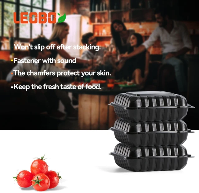 Alt view image 6 of 6 - 65-Pack 30oz 7.8 Inch Black Bento Box - Shrink Wrapped No Pre-Wash 3-Compartment Reusable & Sturdy | Microwave and Freezer Safe Takeout Containers for Catering, Meal Delivery & Leftovers