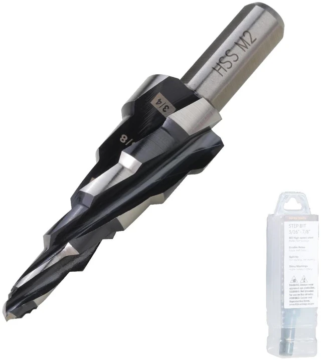 Main image of 1/4"-3/4" M2 Step Drill Bit Unibit for Hole Drilling 5 Sizes M2 HSS; Hole Drilling in Extra Thick Material/Panel/Plate, Stainless Steel, Copper, Aluminum, Wood, Plastic