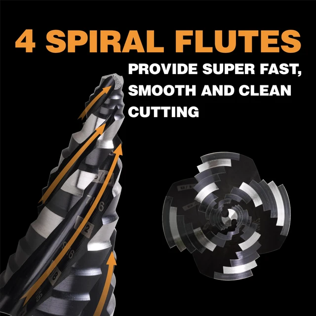Alt view image 2 of 6 - 1/4"-3/4" M2 Step Drill Bit Unibit for Hole Drilling 5 Sizes M2 HSS; Hole Drilling in Extra Thick Material/Panel/Plate, Stainless Steel, Copper, Aluminum, Wood, Plastic