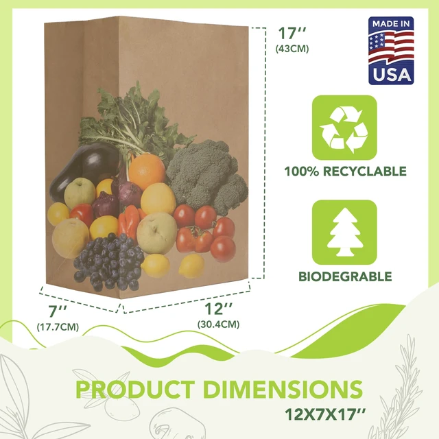 Alt view image 2 of 7 - Paper Grocery Bags 12 x 7 x 17 Inches 100 Pack Bulk 60 Lbs Basis Heavy Duty Kraft Brown Paper Bags, Large Grocery Kraft Sacks - Takeout, Restaurant, Retail, Shopping Storage and DIY Crafts