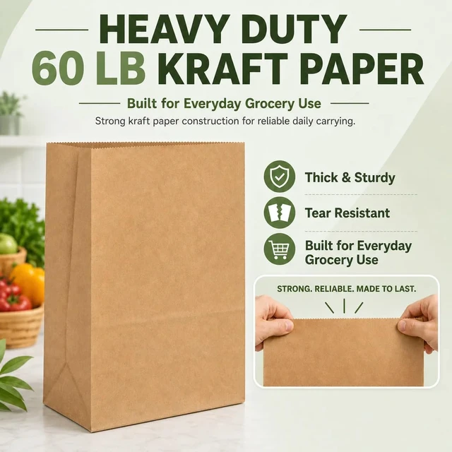 Alt view image 3 of 7 - Paper Grocery Bags 12 x 7 x 17 Inches 100 Pack Bulk 60 Lbs Basis Heavy Duty Kraft Brown Paper Bags, Large Grocery Kraft Sacks - Takeout, Restaurant, Retail, Shopping Storage and DIY Crafts