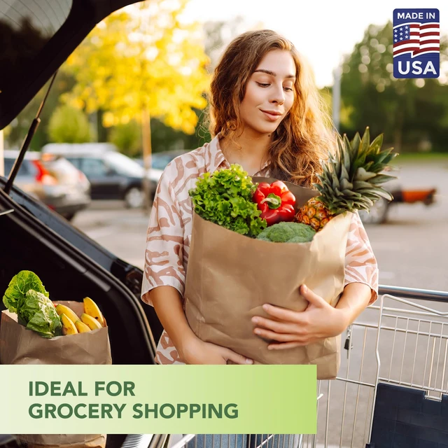 Alt view image 4 of 7 - Paper Grocery Bags 12 x 7 x 17 Inches 100 Pack Bulk 60 Lbs Basis Heavy Duty Kraft Brown Paper Bags, Large Grocery Kraft Sacks - Takeout, Restaurant, Retail, Shopping Storage and DIY Crafts