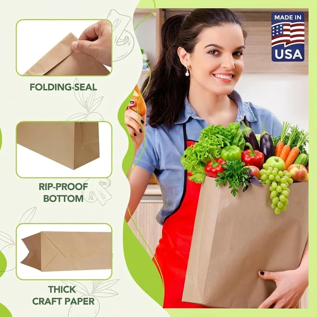 Alt view image 6 of 7 - Paper Grocery Bags 12 x 7 x 17 Inches 100 Pack Bulk 60 Lbs Basis Heavy Duty Kraft Brown Paper Bags, Large Grocery Kraft Sacks - Takeout, Restaurant, Retail, Shopping Storage and DIY Crafts