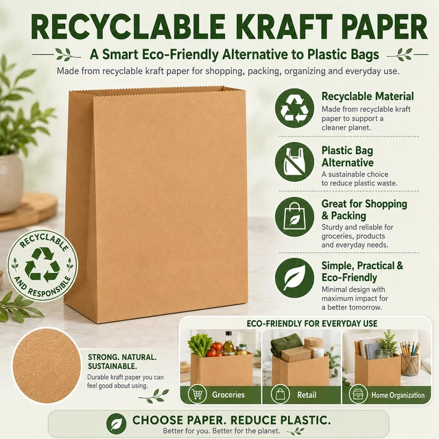 Alt view image 7 of 7 - Paper Grocery Bags 12 x 7 x 17 Inches 100 Pack Bulk 60 Lbs Basis Heavy Duty Kraft Brown Paper Bags, Large Grocery Kraft Sacks - Takeout, Restaurant, Retail, Shopping Storage and DIY Crafts
